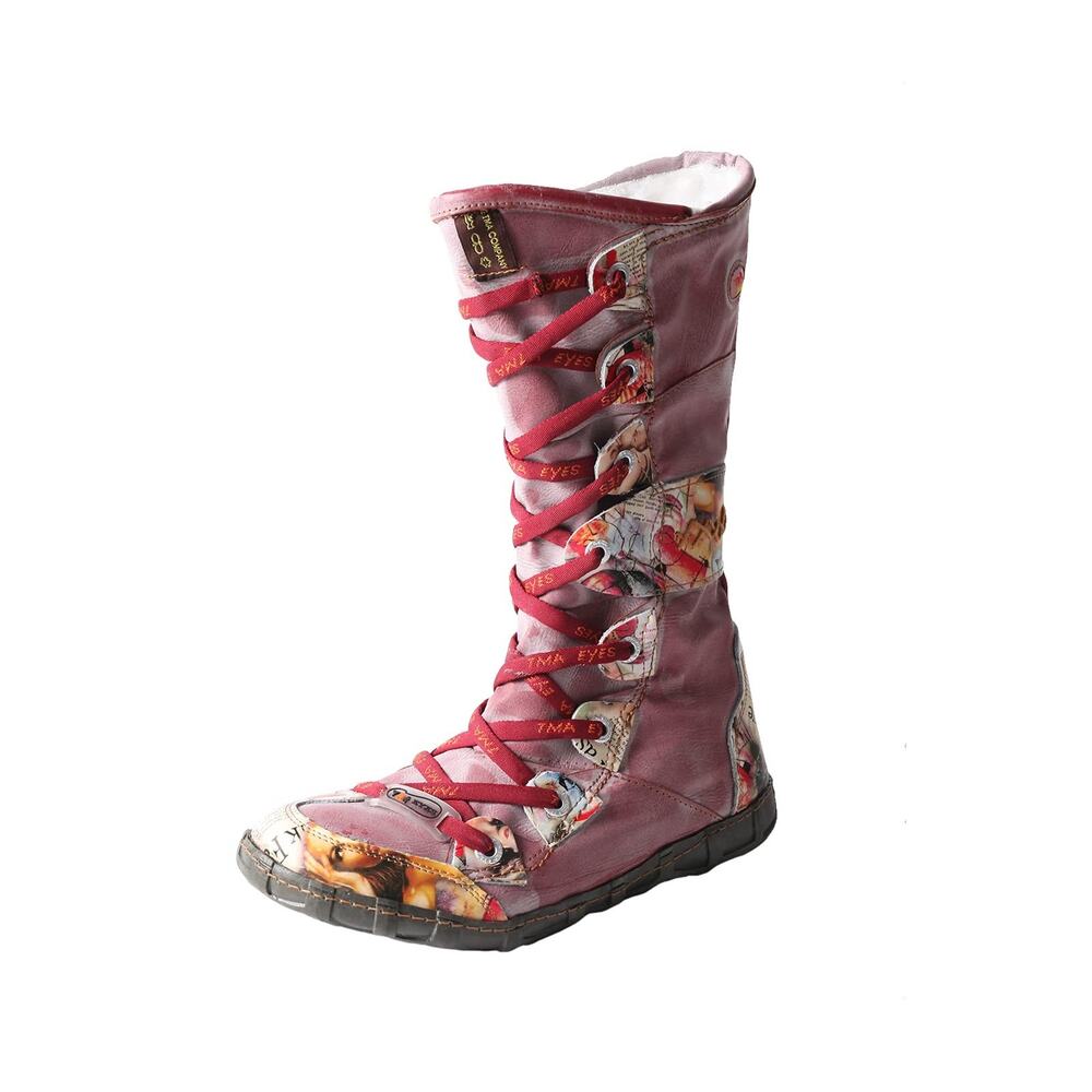 TMA Eyes Womens Boots US 6 Red Multicolor Sneaker Shoe Faux Fur Lined